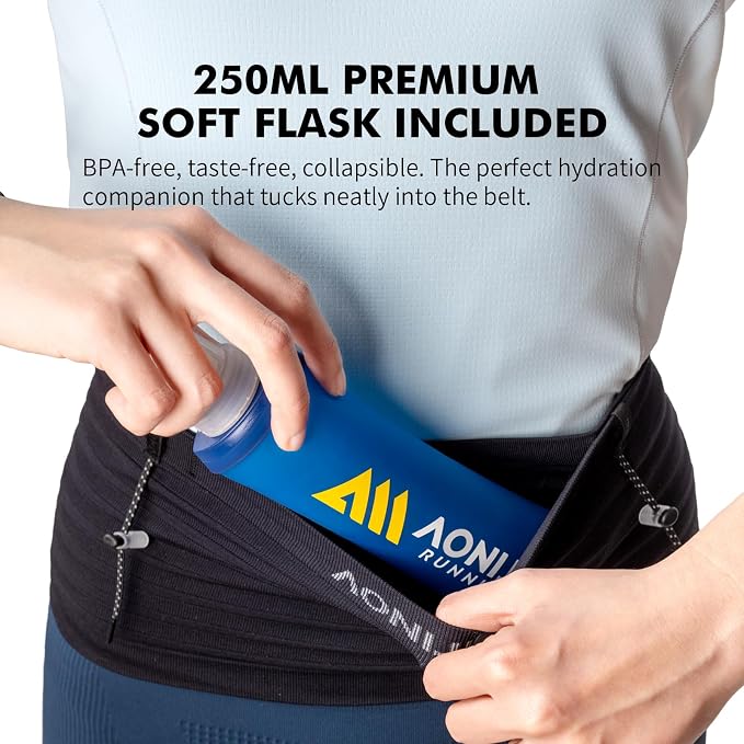 Running Belt for Men Women with 250ml Water Bottle, Lightweight Reflective Waist Pack for Running, Hiking, Training - XL