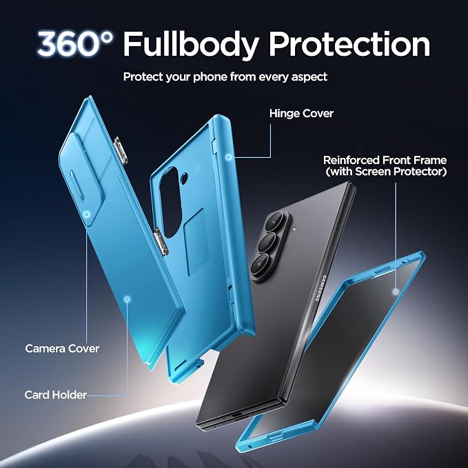 TONGATE Wallet for Z Fold 7 Case with Privacy Screen Protector, [4-Card Holder][Anti Spy] Built-in Large Stand & Slide Camera Cover Z7 Phone Case for Samsung Galaxy Z Fold 7 2025 8", Lake Blue
