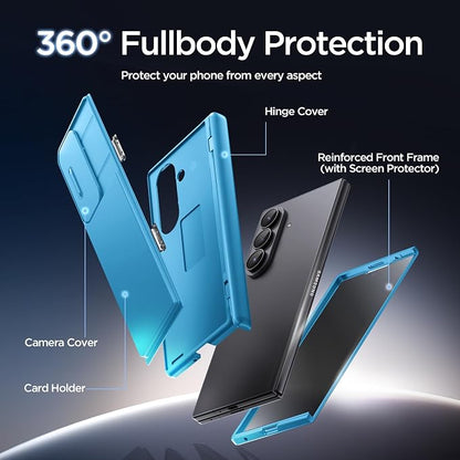 TONGATE Wallet for Z Fold 7 Case with Privacy Screen Protector, [4-Card Holder][Anti Spy] Built-in Large Stand & Slide Camera Cover Z7 Phone Case for Samsung Galaxy Z Fold 7 2025 8", Lake Blue