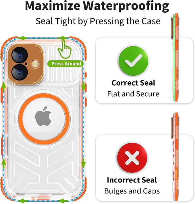 for iPhone 16 Waterproof Case, Compatible with MagSafe, IP68 Built-in Camera Control, Military Shockproof & Screen Protector for Water Sports, 6.1 Inch Frosted Orange