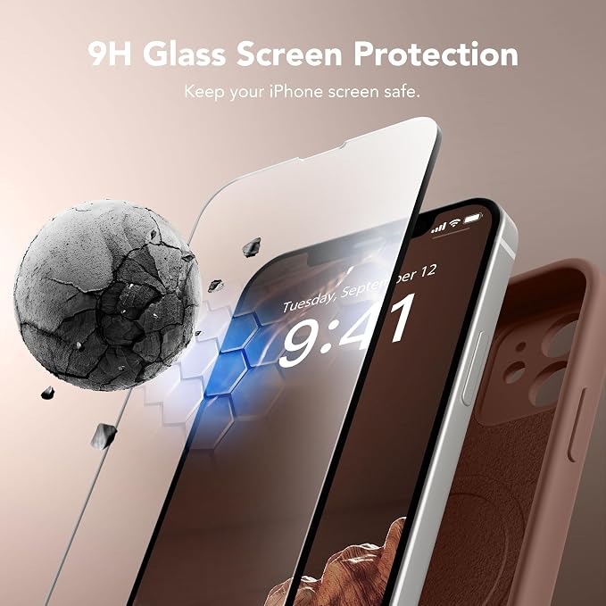 Magnetic for iPhone 12 Case, Compatible with MagSafe, [Full Camera Protection][Screen Protector] Silicone Shockproof Protective Phone Case for iPhone 12 6.1", Brown