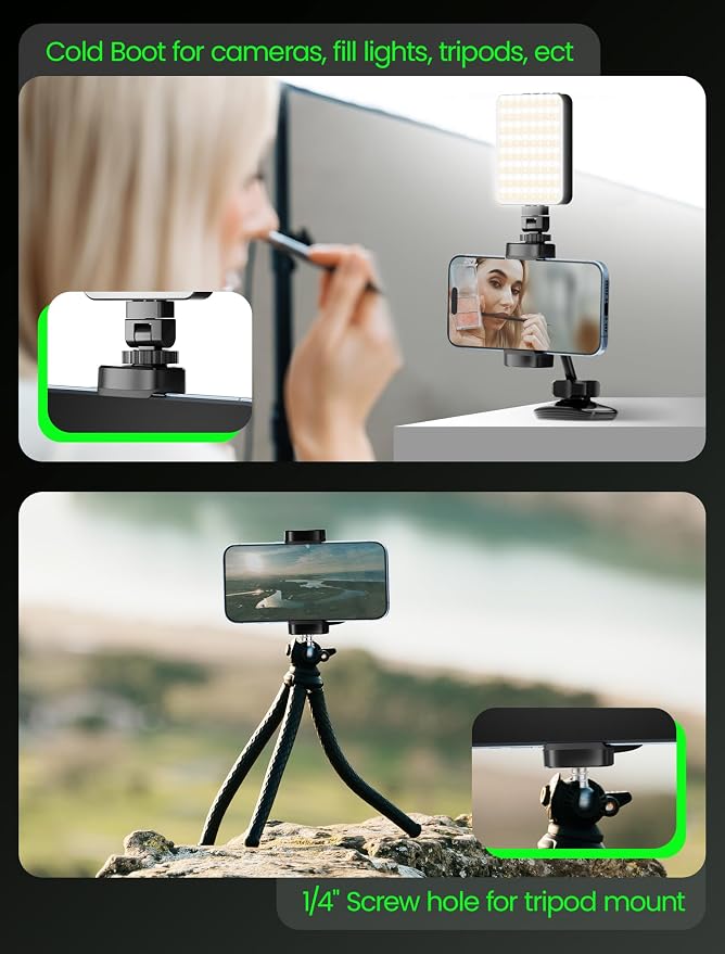 Gym Magnetic Phone Holder, Portable Magnetic Phone Holder Phone Mount Gym Essentials Accessories, 360° Adjustable Dual Ballhead Rotatable for Smartphones 4.7-7" with 2 Magnet Plates