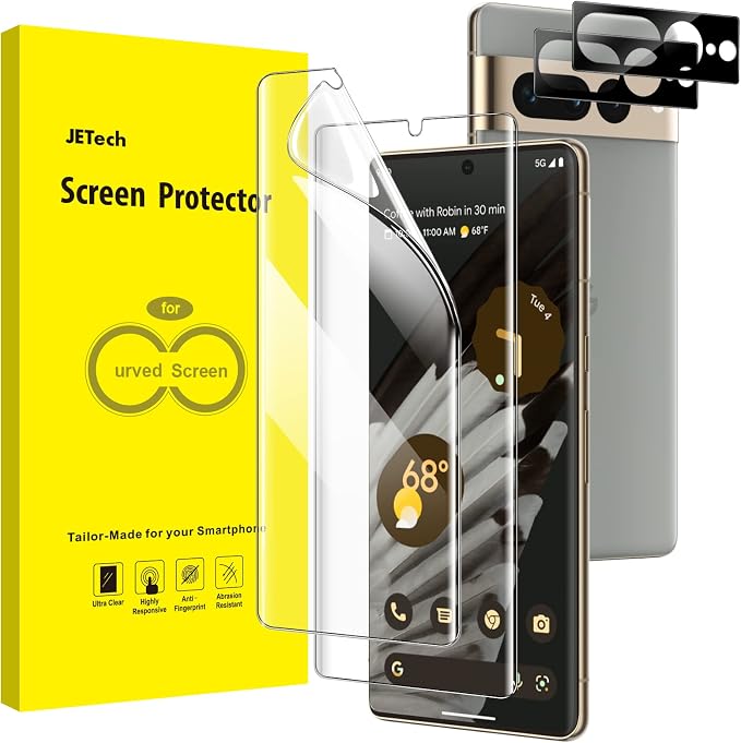 JETech Screen Protector for Google Pixel 7 Pro, 2+2 Pack | with Camera Lens Protector, Flexible TPU Film, Fingerprint ID Compatible, HD Clear, Easy Installation