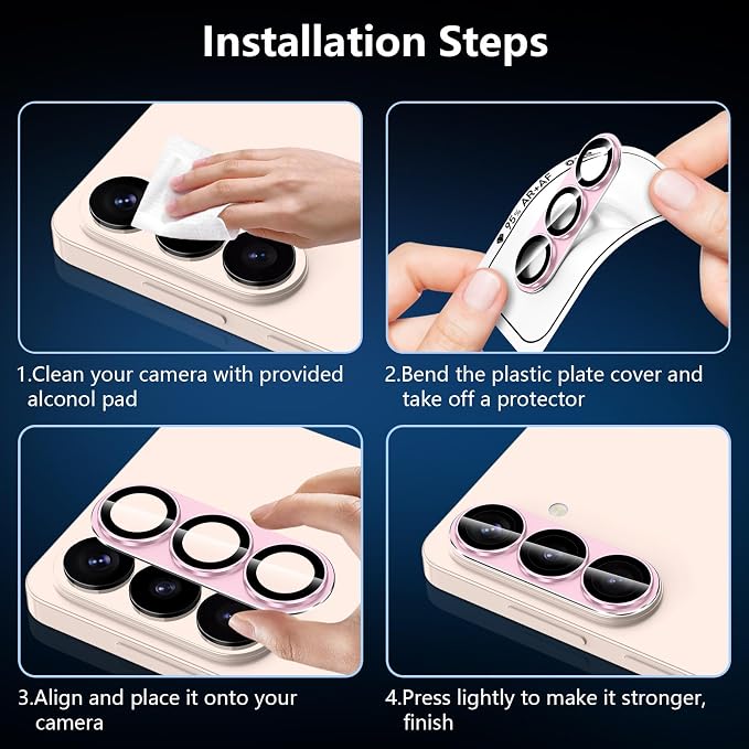 for Samsung Galaxy S26 Camera Lens Protector, Electroplated Matte Back with 9H Tempered Glass Lens Protector, [Strong Adsorption] [Case-Friendly] Metal Ring HD Clear Lens Cover, Pink