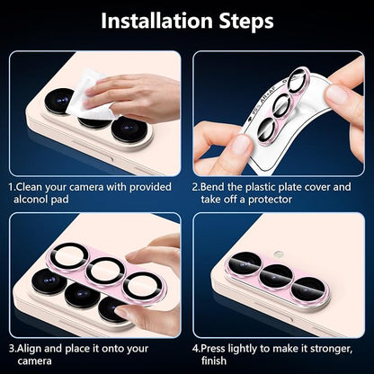 for Samsung Galaxy S26 Camera Lens Protector, Electroplated Matte Back with 9H Tempered Glass Lens Protector, [Strong Adsorption] [Case-Friendly] Metal Ring HD Clear Lens Cover, Pink