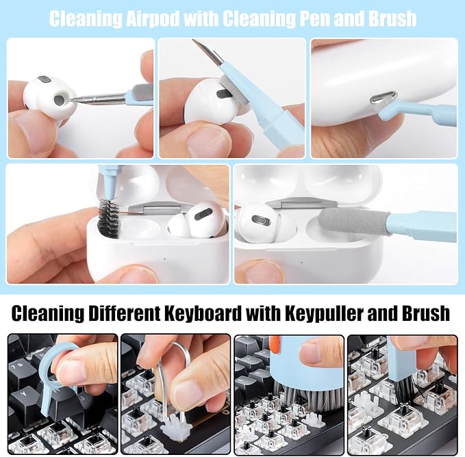 walrfid Laptop Phone Screen Cleaner Kit, Computer Keyboard Brush Cleaning Spray for iPhone AirPods MacBook iPad, 20-in-1 Electronic Device Clean Tool for Camera Earbud Car Screens (Blue)