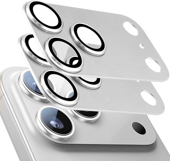 2 Pack Camera Lens Protector for iPhone 17 Pro,Metal AR Tempered Glass Rear Camera Screen Cover,Anti-Scratch,Strong Adsorption,Case Friendly, Easy to Install-Silver