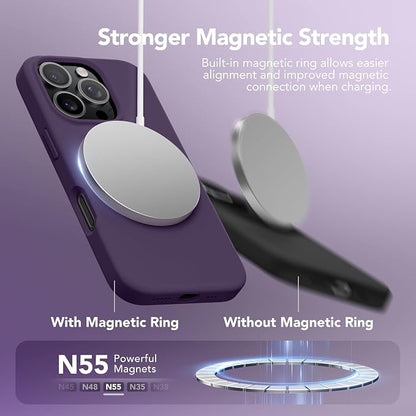 GONEZ Magnetic for iPhone 16 Pro Case, Compatible with MagSafe, [Screen Protector + Camera Lens Protector], Silicone Shockproof Anti-Scratch Protective Phone Case 6.3 inch, Deep Purple