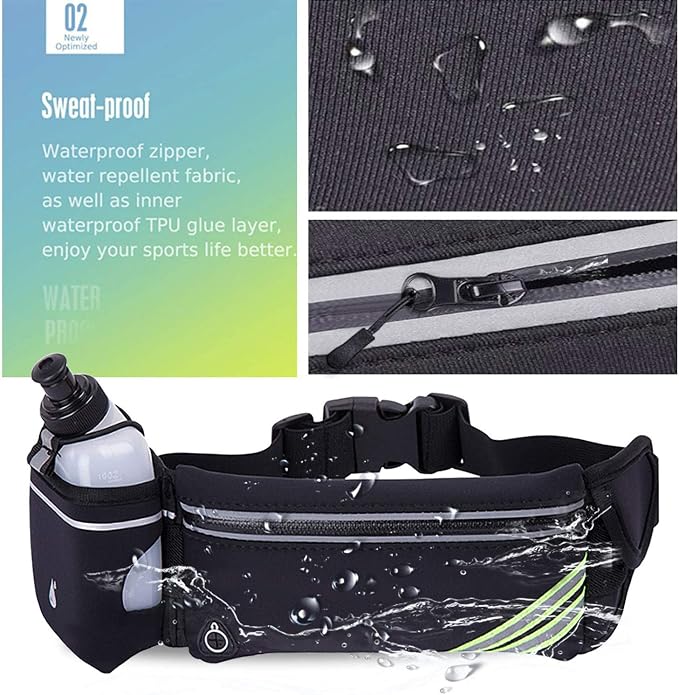 Waterproof Running Belt Water Bottle Waist Pack,Sport Pouch Fanny Pack for Men Women Runners Waist Bag,Hybration Workout Running Phone Holder for iPhone 15 14 13 12 11 Pro Max Xs Xr X 8 7 Plus Galaxy