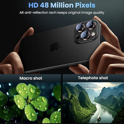 Uyiton Professional Camera Style for iPhone 16 Pro Max/16 Pro/14 Pro Max/14 Pro Camera Lens Protector - [Unique Typography + Phone Lens Red Circle Design] Metal Tempered Glass Camera Cover, Black+Red