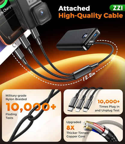 Portable Charger Power Bank, 60000mAh Battery Pack with 3 in 1 USB-C/iOS/Micro-USB Cable, 22.5W Fast Charging Portable Phone Charger, Travel Camping Essential Powerbank for iPhone 17/16 Samsung,Navy