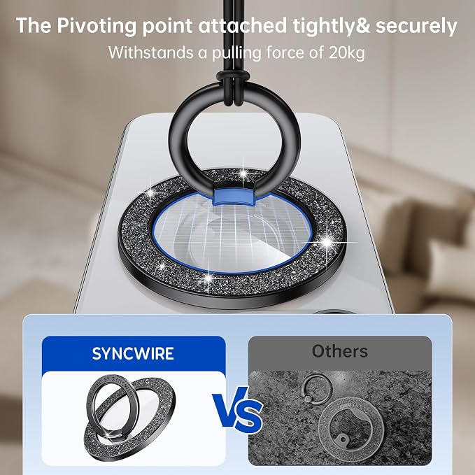 Syncwire Magnetic Phone Grip for MagSafe, Sparkle Ring Holder, Rotatable Kickstand Bling Ring Stand Removable MagSafe Accessories for iPhone 17 Pro Max 16 15 14 13, Android, Samsung etc.