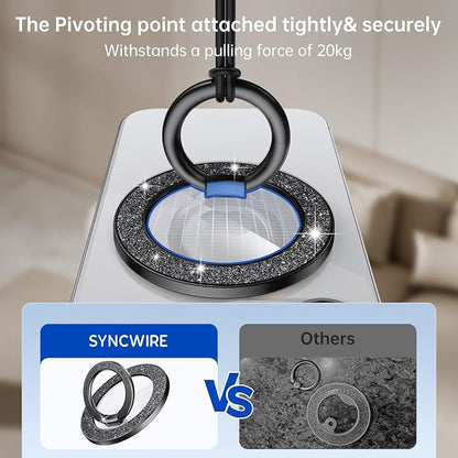 Syncwire Magnetic Phone Grip for MagSafe, Sparkle Ring Holder, Rotatable Kickstand Bling Ring Stand Removable MagSafe Accessories for iPhone 17 Pro Max 16 15 14 13, Android, Samsung etc.