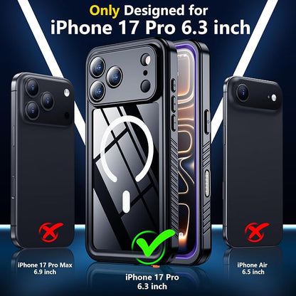 SPIDERCASE Magnetic for iPhone 17 Pro Case Waterproof,Built-in Screen & Camera Lens Protector[IP68 Waterproof] [Military Grade Shockproof] Full Body Protection Cover for iPhone 17 Pro 6.3’’,Purple