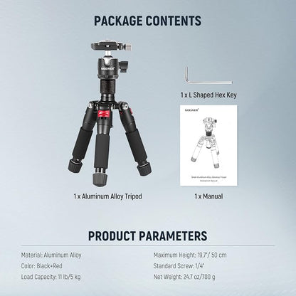 NEEWER Portable Travel Mini Tabletop Tripod, Aluminum Alloy 20''/ 50cm Desktop Desk Tripod with 360 Degree Ball Head, 1/4" Quick Shoe Plate for DSLR Camera Video Camcorder, Max Load 11 lb/5 kg