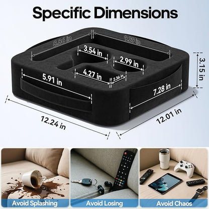 Couch Cup Holder Pillow, Sofa and Bed Caddy for iPad, Kindle, Switch, Game Controller, Remotes, Phones, Small-Sized Cup and Drink Holder for Couch, Bed, Desk, Car, Beach, Bathroom Cup Holder, Black