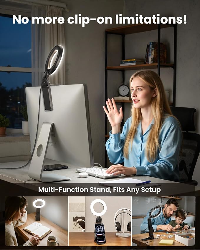 Evershop Ring Light for Laptop Desk Clip On,Small Computer Video Conference Lighting with Stand for Phone/Webcam/Monitor,5" Portable Mini LED Selfie Light Desktop for Zoom Meeting/Video Call/Recording