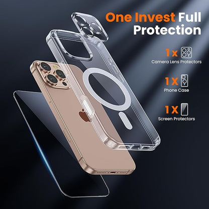 3 in 1 for iPhone 16 Pro Case with Camera Control Button, Not Yellowing, Screen Protector*1 Camera Lens Protector*1, Military-Grade Protection for iPhone 16 Pro Phone Case 6.3 inch Clear