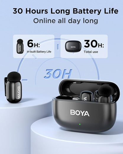 BOYA Mini USB-C Wireless Lavalier Microphone for Andriod iPhone 16/15, Ultra Mini Lapel Mics with AI Voice Switching, Noise Reduction and Charging Case, Metal Clip for TikTok Content Creators