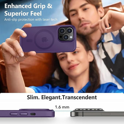 MOCCA Strong Magnetic for iPhone 14 Pro Case, [Compatible with Magsafe][13FT Military Drop Protection] Slim Translucent Matte Shockproof Case for iPhone 14 Pro Phone Case 6.1'', Deep Purple