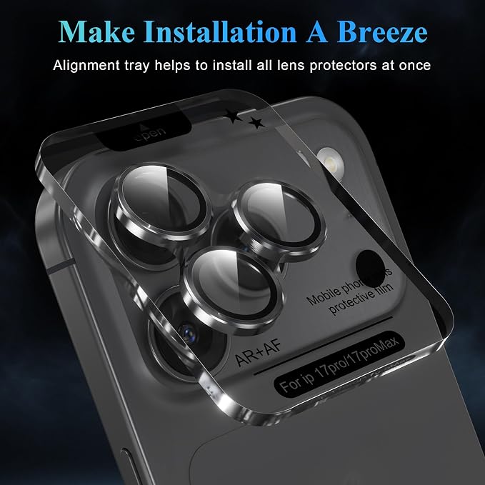 YWXTW Camera Lens Protector for iPhone 17 Pro/iPhone 17 Pro Max, [1 Step Installation Tray] Tempered Glass Screen Protector Metal Individual Camera Cover Accessories Case Friendly (Grey)