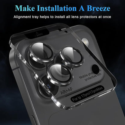 YWXTW Camera Lens Protector for iPhone 17 Pro/iPhone 17 Pro Max, [1 Step Installation Tray] Tempered Glass Screen Protector Metal Individual Camera Cover Accessories Case Friendly (Grey)