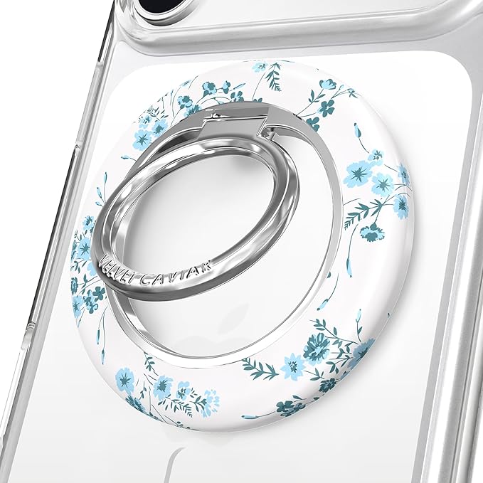VELVET CAVIAR Compatible with MagSafe Phone Grip 2.0 | Cute Magnetic Ring Holder | Finger Loop Kickstand | Pop On Accessory for iPhone 17, 16, 15, 14, 13, 12 | French Blue Floral