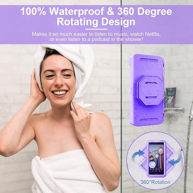 URROY Shower Phone Holder Waterproof, 360° Rotation Shower Phone Case, Anti-Fog High Sensitivity Universal Cover Mount Stand for Bathroom Wall Mirror Bathtub Kitchen, Gift for Men Women