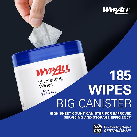 WypAll Disinfecting Wipes (54481), with Hydrogen Peroxide Disinfectant Cleaner for Commercial, Industrial & Healthcare, 5.75 x 7 inch Sheets, Fresh Scent (3 Canisters of 185 Sheets)