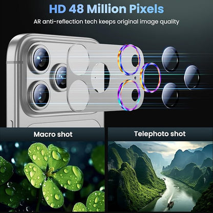 Uyiton for iPhone 17 Pro Max Camera Lens Protector, Not Easy to Break [Strong Adsorption][Case-Friendly] Metal Tempered Glass Rear Camera Screen Cover, Colorful Silver