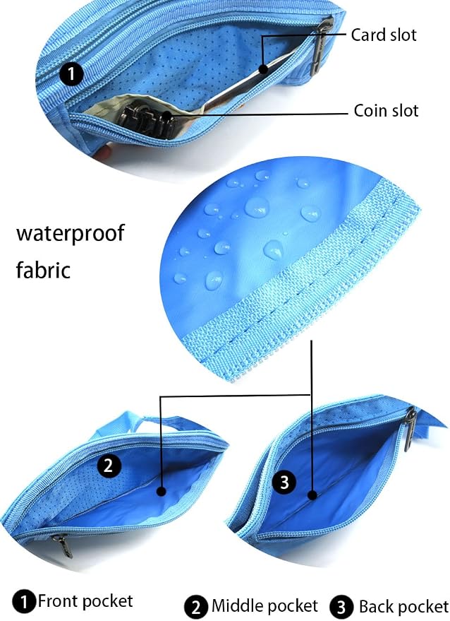 Naoki Outdoor Sports Running Jogging Cycling Hiking Camping Climbing Travel Ultra-thin Waterproof Polyester Waist Pack/Bag Runner Belt(Sky Blue)