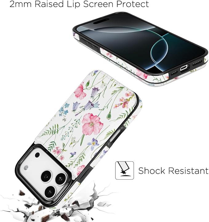 uCOLOR for iPhone 17 Pro Max Wallet Case with Card Holder PU Leather RFID Blocking Design iPhone 17 Pro Max flip case for Women Men Magnetic Clasp Kickstand Design 6.9 inch (Pink Flowers)