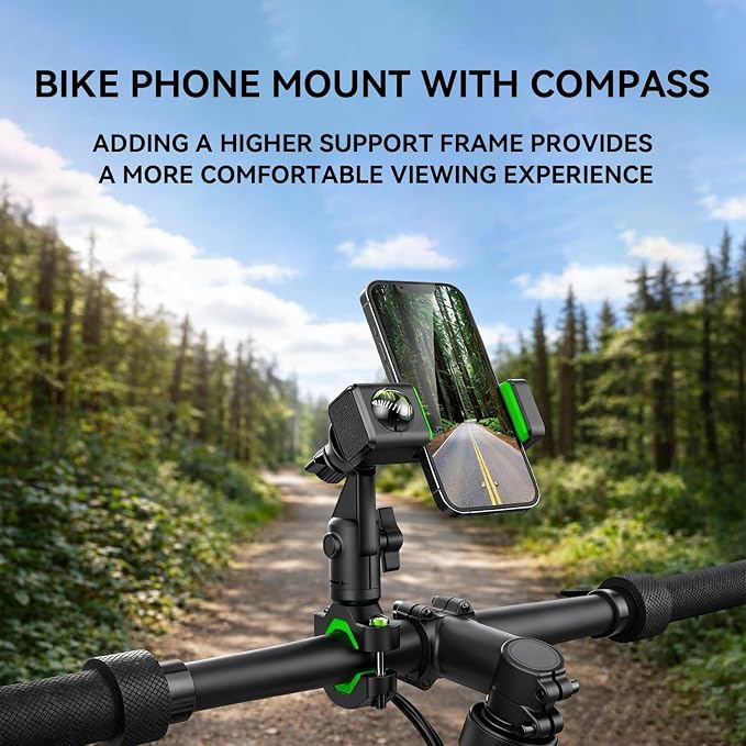 Temvue Bike Phone Mount with Compass, 1080° Rotation, Universal Handlebar Phone Holder, Shockproof and Secure Motorcycle Phone Mount, Compatible with All Smartphones.