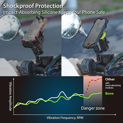 Bone Moto Tie Connect Kit 3 - Mirror Stem, Magnetic Motorcycle Phone Mount, Detachable & 360° Rotatable, Heavy Duty & Shock-Absorbing Scooter iPhone Holder for 4.7"–7.2" Smartphones (Mirror Mount)