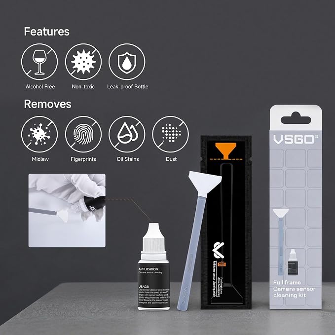 VSGO Full Frame Sensor Cleaning Kit, 6pcs Sensor Swabs & 10ml Sensor Cleaner for Nikon Sony Canon DSLR Camera Clean (VS-S03-6)