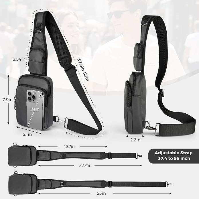 VADOO Sling Bag, Crossbody Bag with Zipper Lock, RFID Blocking & Water Resistant for Men and Women