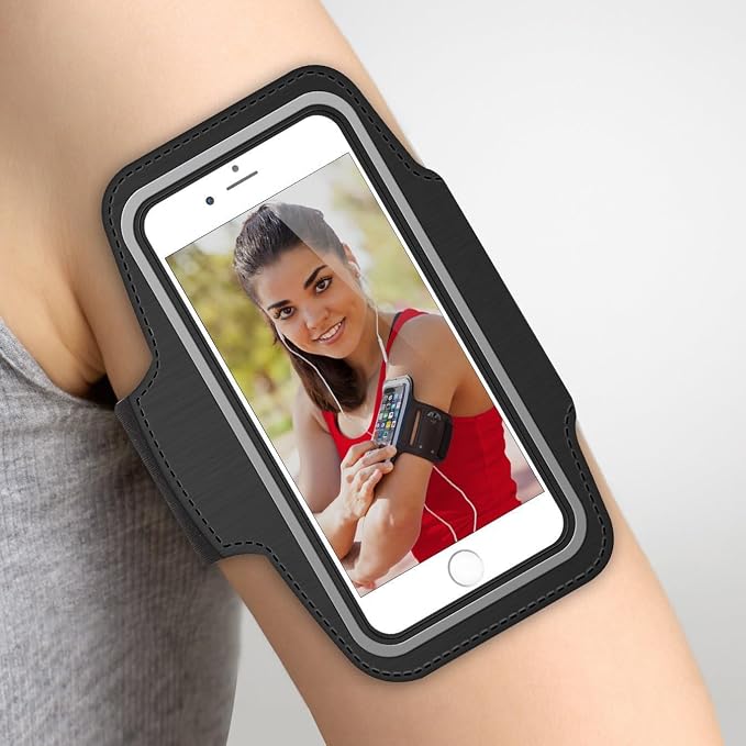 MMOBIEL Sports Armband Compatible with iPhone 17/17 Pro Max/16/16 Pro/15/15 Pro Max/14/14 Pro Max/13/13Pro/13 Pro Max/12/12Pro/12 Pro Max/11-6.8" (Black) Soft Stretch Reflective Adjustable