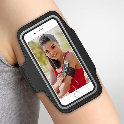 MMOBIEL Sports Armband Compatible with iPhone 17/17 Pro Max/16/16 Pro/15/15 Pro Max/14/14 Pro Max/13/13Pro/13 Pro Max/12/12Pro/12 Pro Max/11-6.8" (Black) Soft Stretch Reflective Adjustable