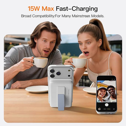 No More Forget Cables! 10000mAh Ultra Slim Magnetic Power Bank, Built-in USB-C & iPhone Cable, 20W Portable Charger with Foldable Stand, for iPhone 17/16/15/14/13/12 Series
