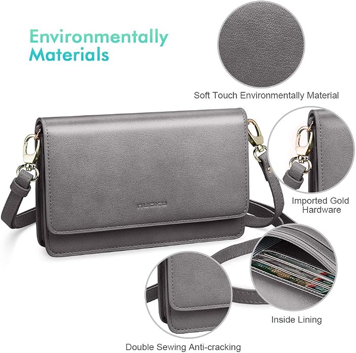 nuoku Women Small Crossbody Bag Cellphone Purse Wallet with RFID Card Slots 2 Straps Wristlet