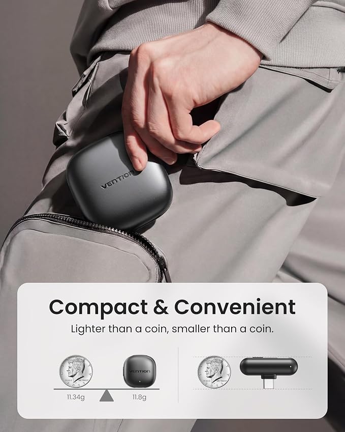 VENTION Mini Wireless Microphone for iPhone 17/16/15 Pro Max, USB C Bluetooth Microphone for Android/Camera, Ai Noise Cancelling Lavalier Mic with 24H Charging Case for Video Recording Vlogging