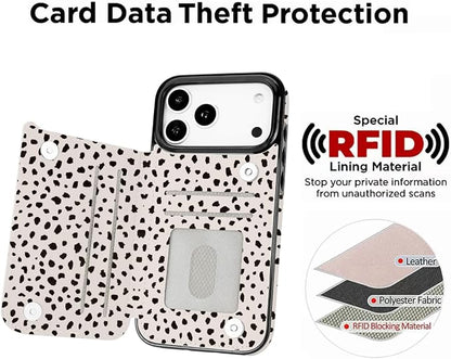 uCOLOR for iPhone 17 Pro Max Wallet Case with Card Holder PU Leather RFID Blocking Design iPhone 17 Pro Max flip case for Women Men Magnetic Clasp Kickstand Design 6.9 inch (Almond Latte Polka Dot)