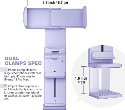 Perilogics Airplane Phone Holder Mount Universal in Flight Hands Free Viewing with Multi-Directional Dual 360 Degree Rotation (Lavender)
