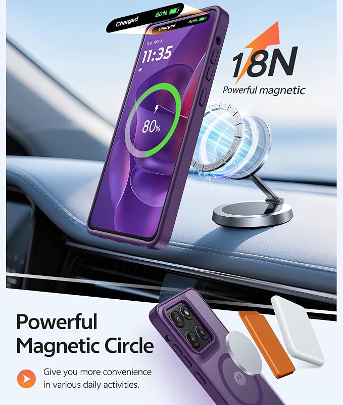 FNTCASE for Moto G Stylus 2026/2025 Case, Fit for Magsafe, Screen Protector | Translucent Matte Magnetic Back, 14FT Military Grade Drop Protection, Shockproof Protective Phone Cover, Purple