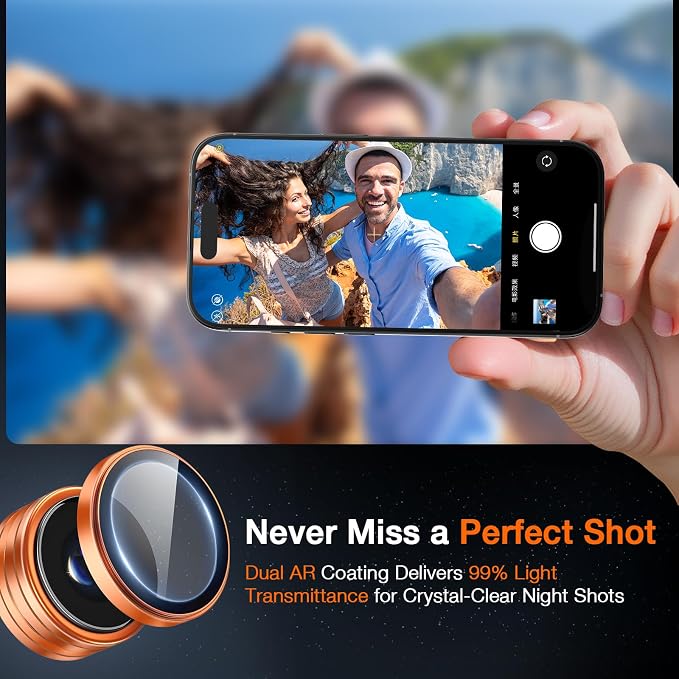 LK for iPhone 17 Pro/17 Pro Max Camera Lens Protector [Top 9H+ Military Grade Shatterproof] One-Click Installation, Ultra-Tough HD, Individual Lens Protectors Scratch-resistant, Cosmic Orange