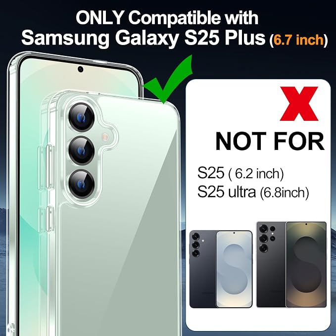 MOZOTER Designed for Samsung Galaxy S25 Plus Case Clear, [Not Yellowing] [15FT Military Grade Drop Protection] Scratch-Resistant Transparent Shockproof Slim Phone Case 6.7 Inch-Clear