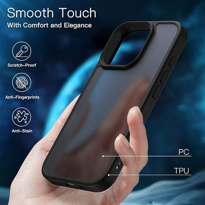 JETech 5 in 1 Matte Case for iPhone 16 Pro Max 6.9-Inch with 2-Pack Each Tempered Glass Screen Protector and Camera Lens Protector, Translucent Back Shockproof Phone Cover (Black)