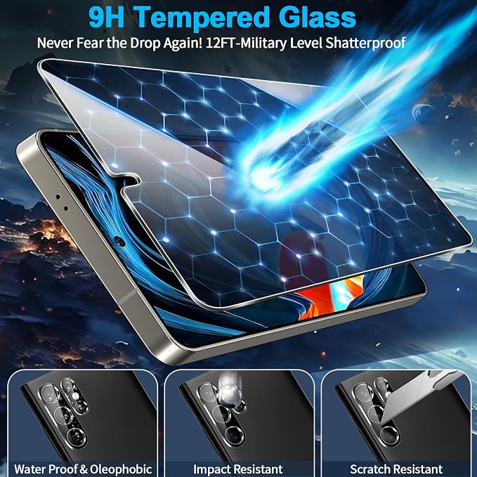 3 Pack Privacy Screen Protector for Samsung Galaxy S26 Ultra Tempered Glass + 2 Pack Camera Lens Protector, True 25°Anti Spy, Military Grade Shatterproof, 9H+ Hardness, Auto Alignment Frame 6.9"