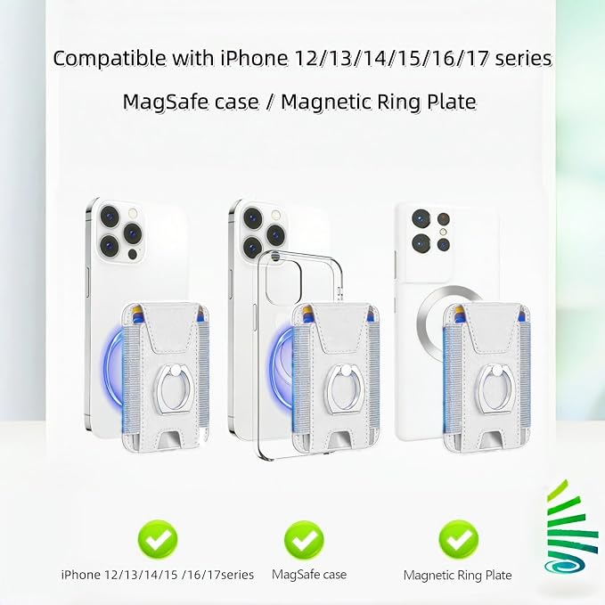 for Magsafe Wallet, Slim Magnetic Card Wallet with Grip, 7 Cards Holder RFID Blocking, Ring Stand Stick on Wallet with Privacy Flap(White)