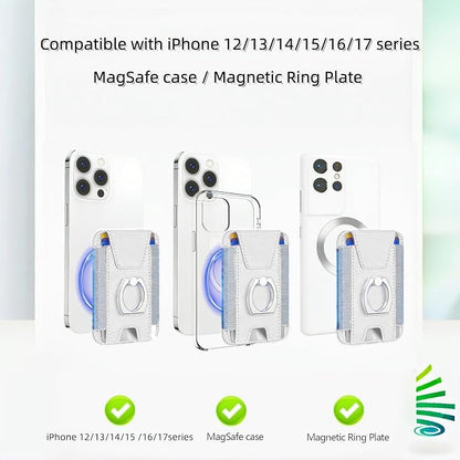 for Magsafe Wallet, Slim Magnetic Card Wallet with Grip, 7 Cards Holder RFID Blocking, Ring Stand Stick on Wallet with Privacy Flap(White)